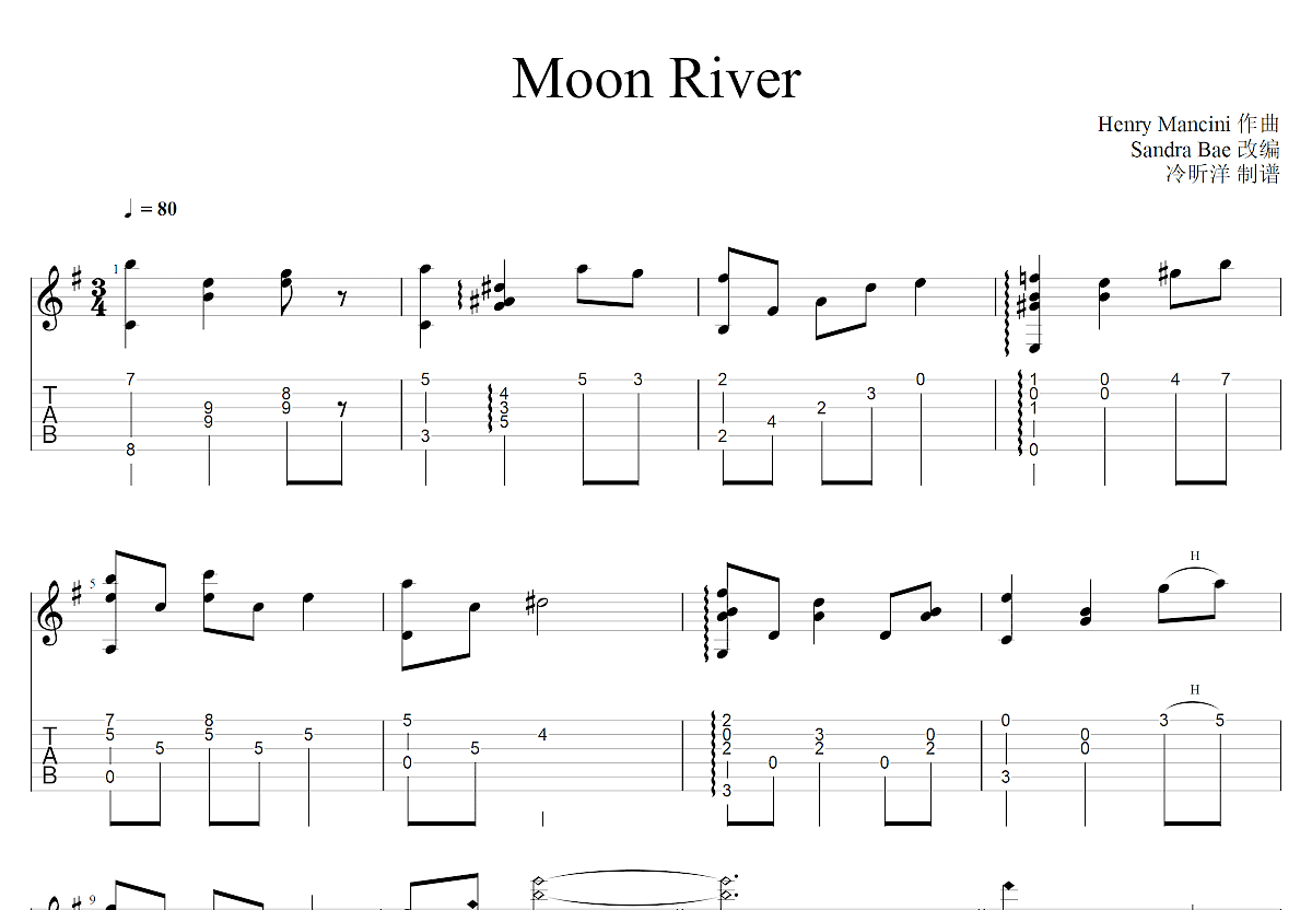 moonriver指弹谱图片