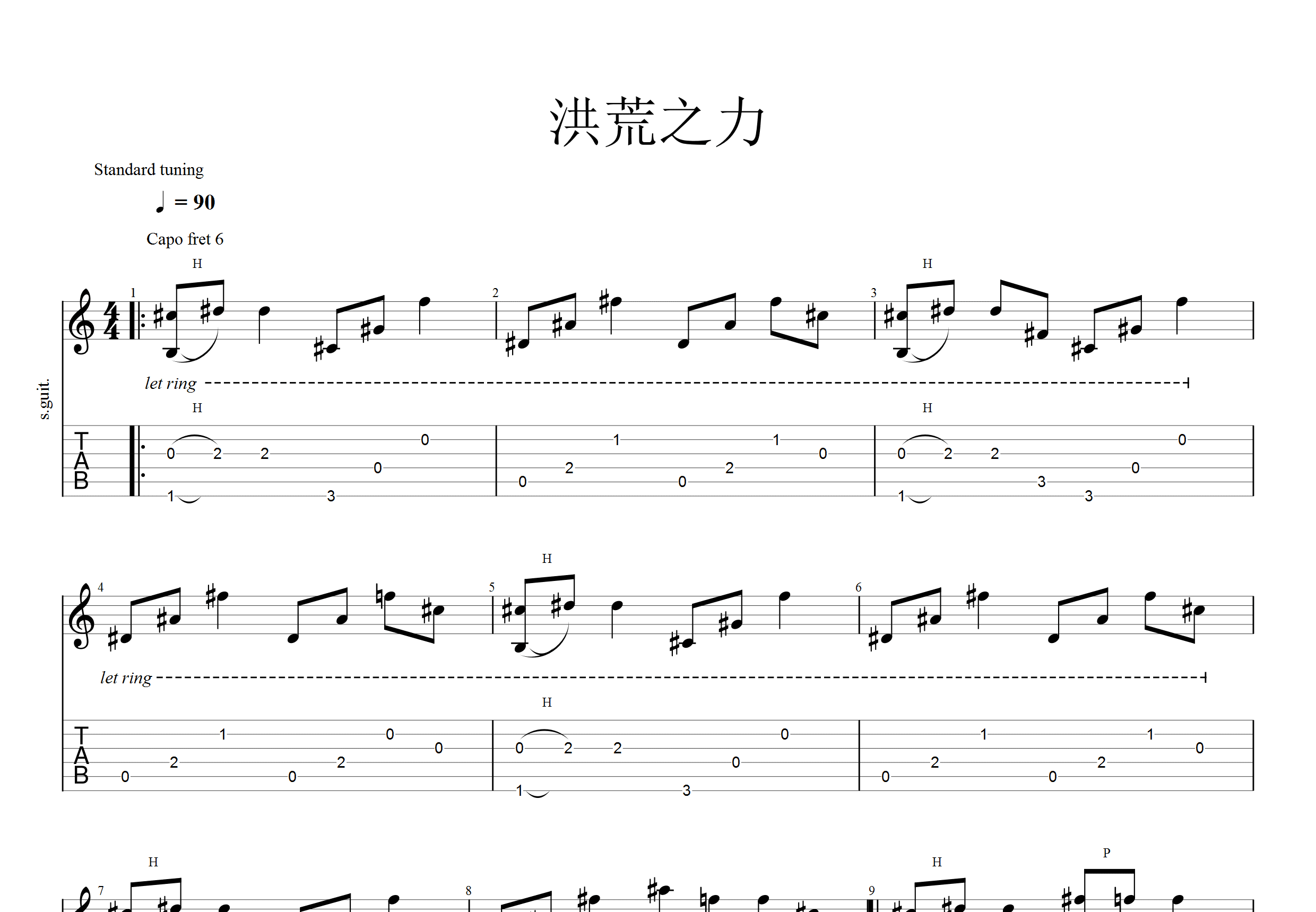 洪荒之力吉他谱 Hoaprox F♯/G♭调指弹谱-吉他谱中国