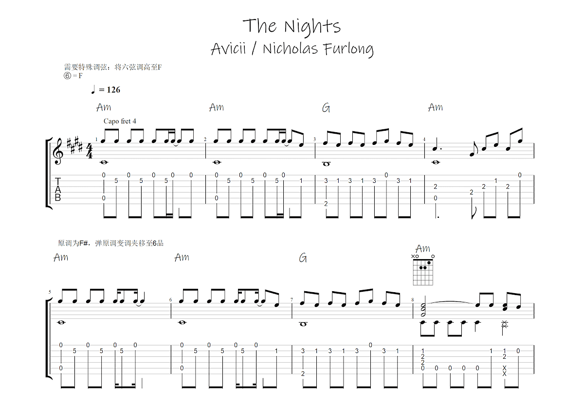 the nights吉他谱和弦图片