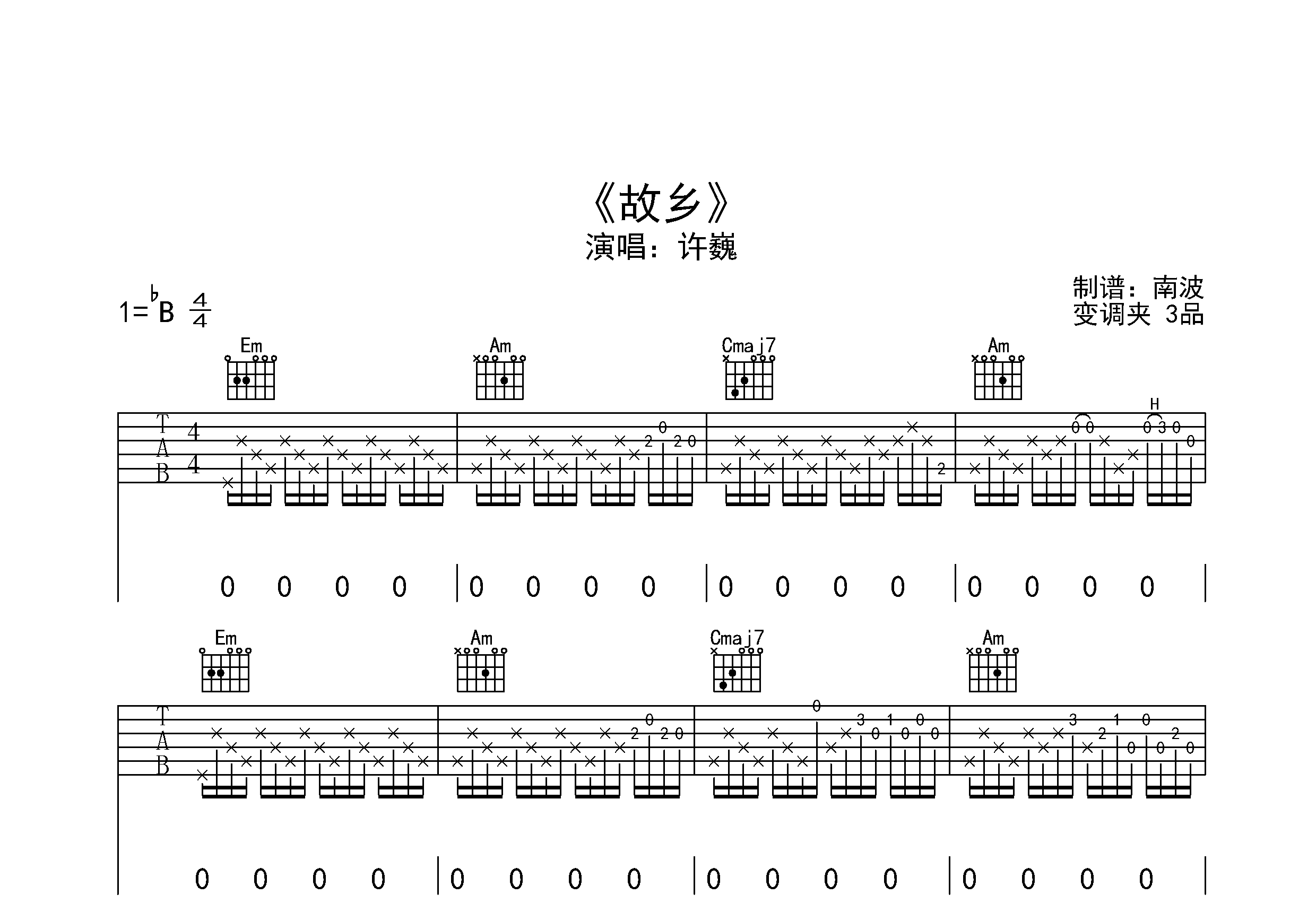 故乡 - 许巍 - 吉他谱(侍书琴社编配) - 嗨吉他