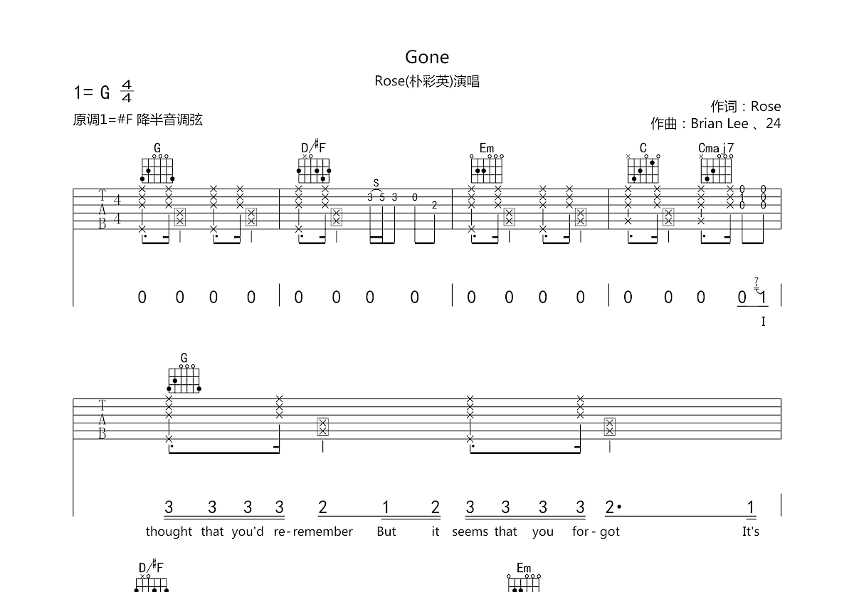 吉他简谱《圆》简单版C调和弦谱(弹唱谱) - 原调C调吉他谱 - 吉他简谱