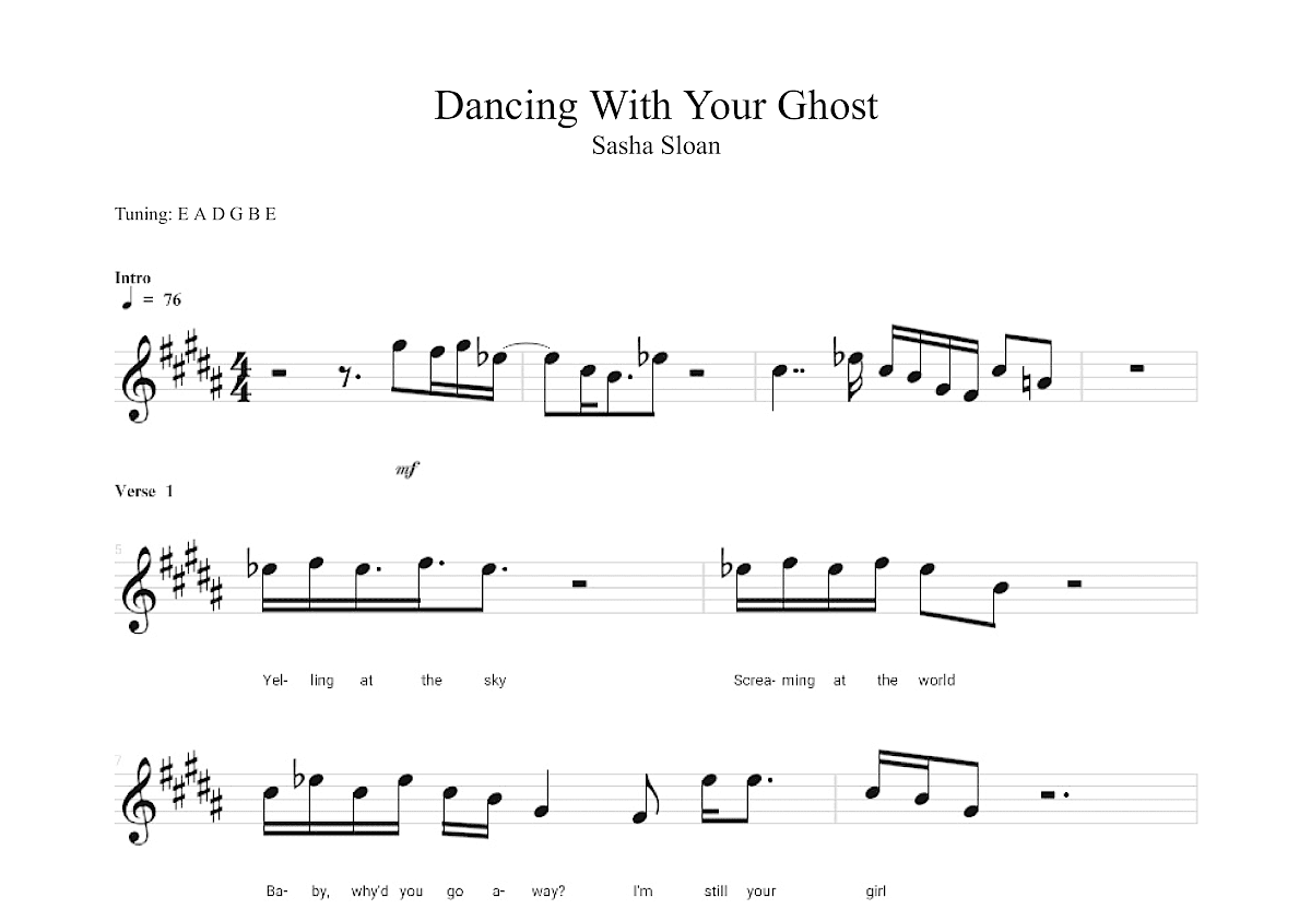 Dancing With Your Ghost吉他谱_Sasha Sloan_B调总谱